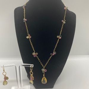 Gold Necklace w Pink,Green & Yellow Stones, Perf!